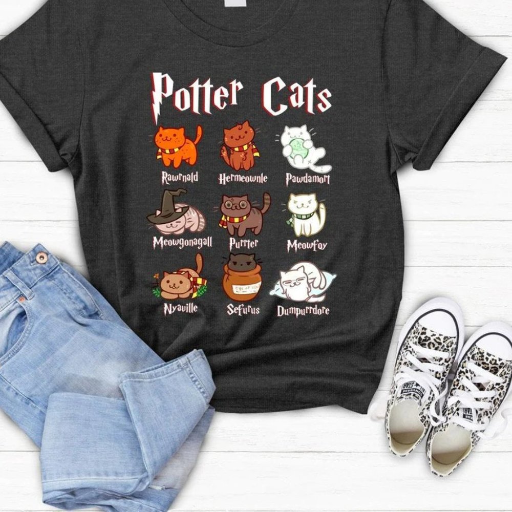 Potter Cats Dark Heather T-Shirt, Parrot Lover Shirt, Animal Lover Shirt, HP Tee